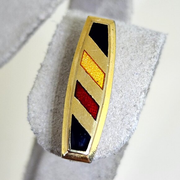 Vintage Men's Gold Finish Black Yellow Red Modern Style Bar Lapel Suit Pin - Picture 1 of 7